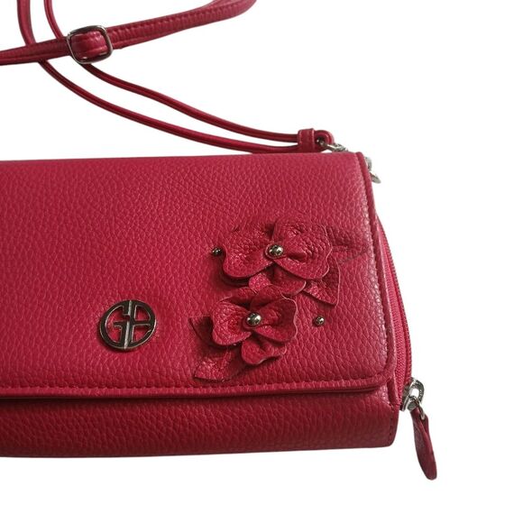 Giani Bernini's Crossbody Bag Hot Pink Rosettes Adjustable Straps Slip Pockets - Picture 13 of 15